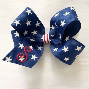 Patriotic stars & stripes hair bow clip LETTER S